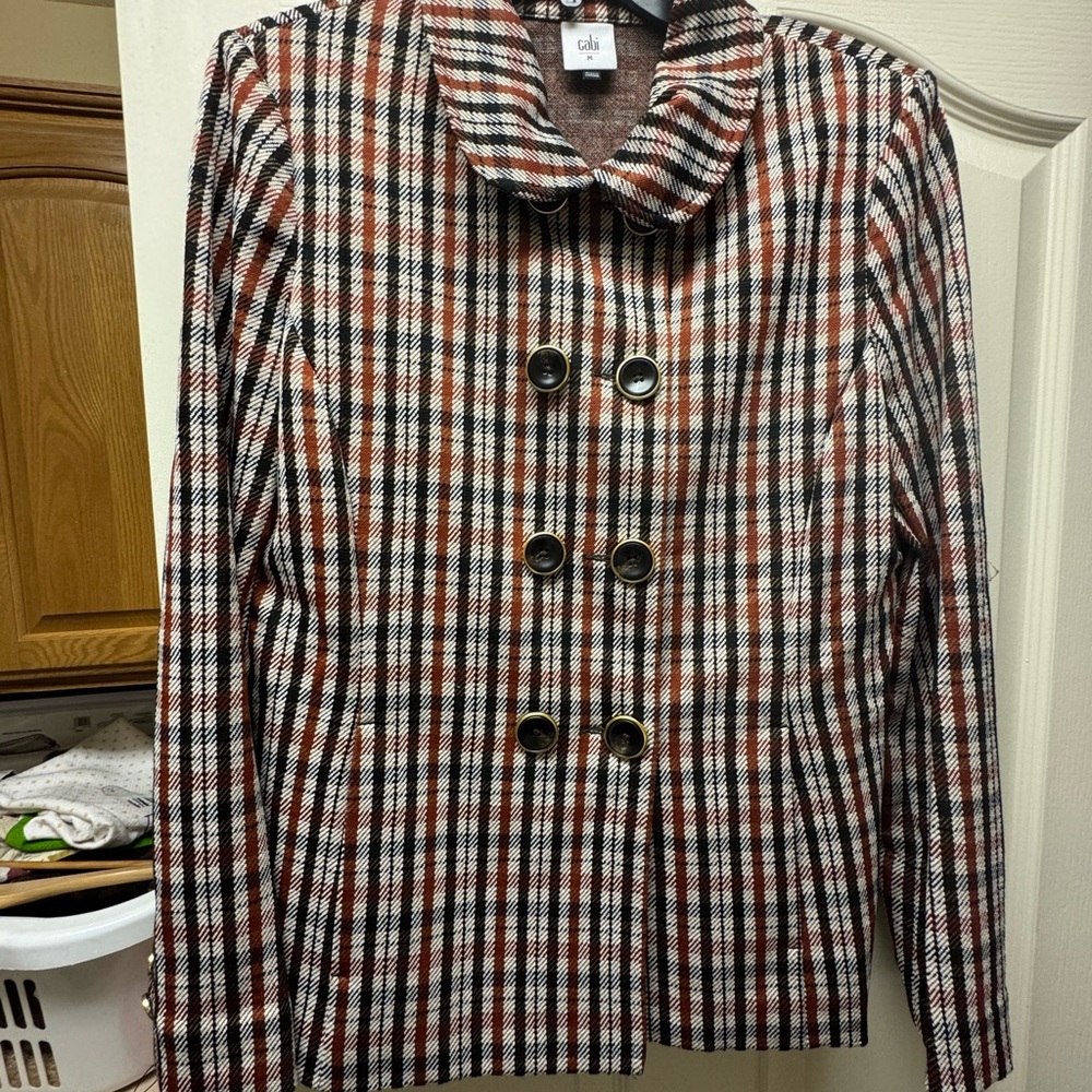 CAbi Red and Black Plaid Pea Coat